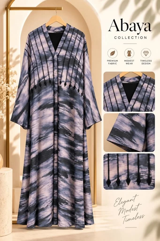 Marble Brushstroke Lavender A-Line Abaya Front View