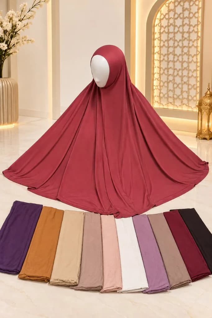 Premium French Khimar Overhead Instant Jersey Hijab Full View