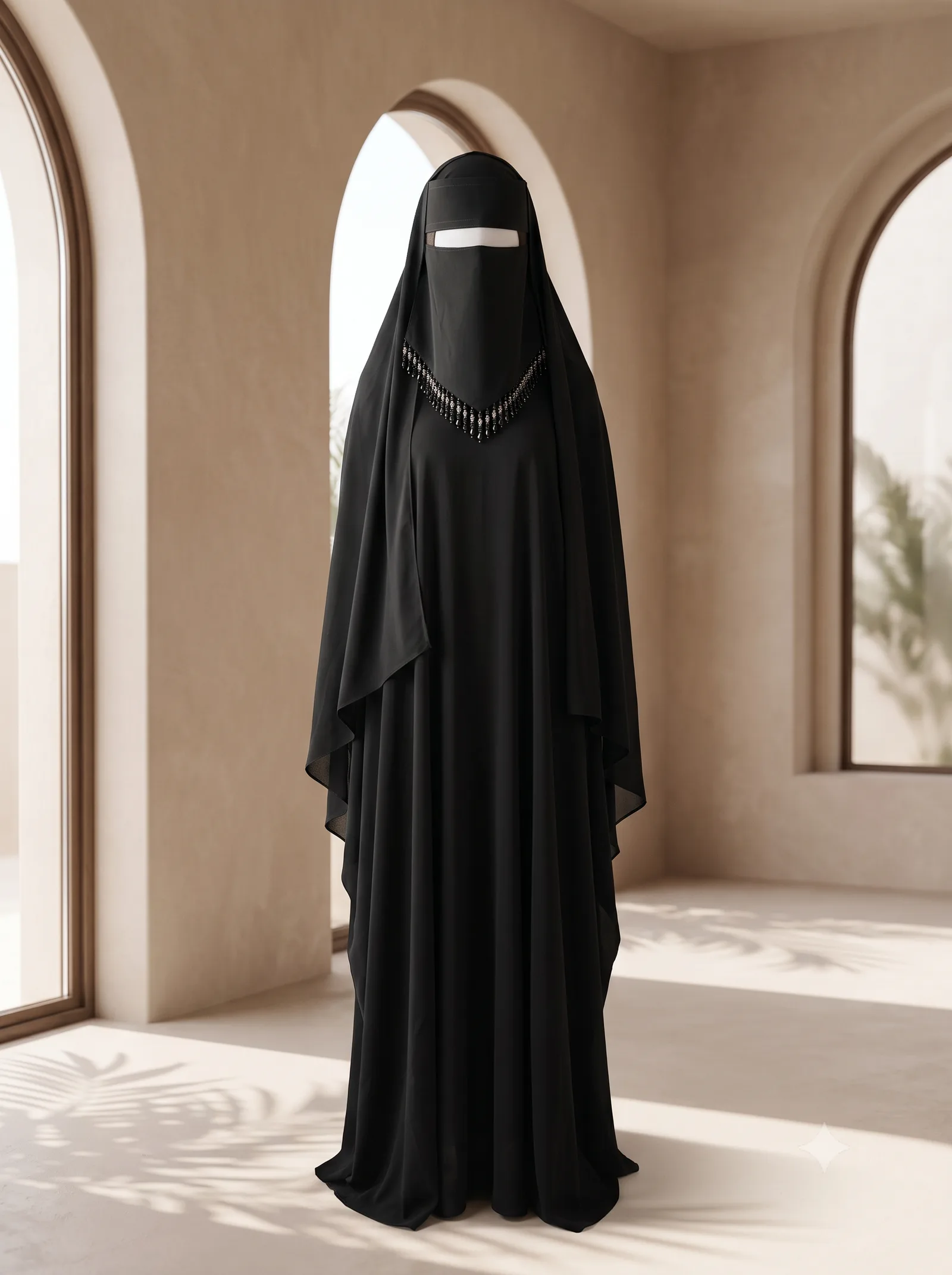 Black Premium Beaded Niqab - View 1